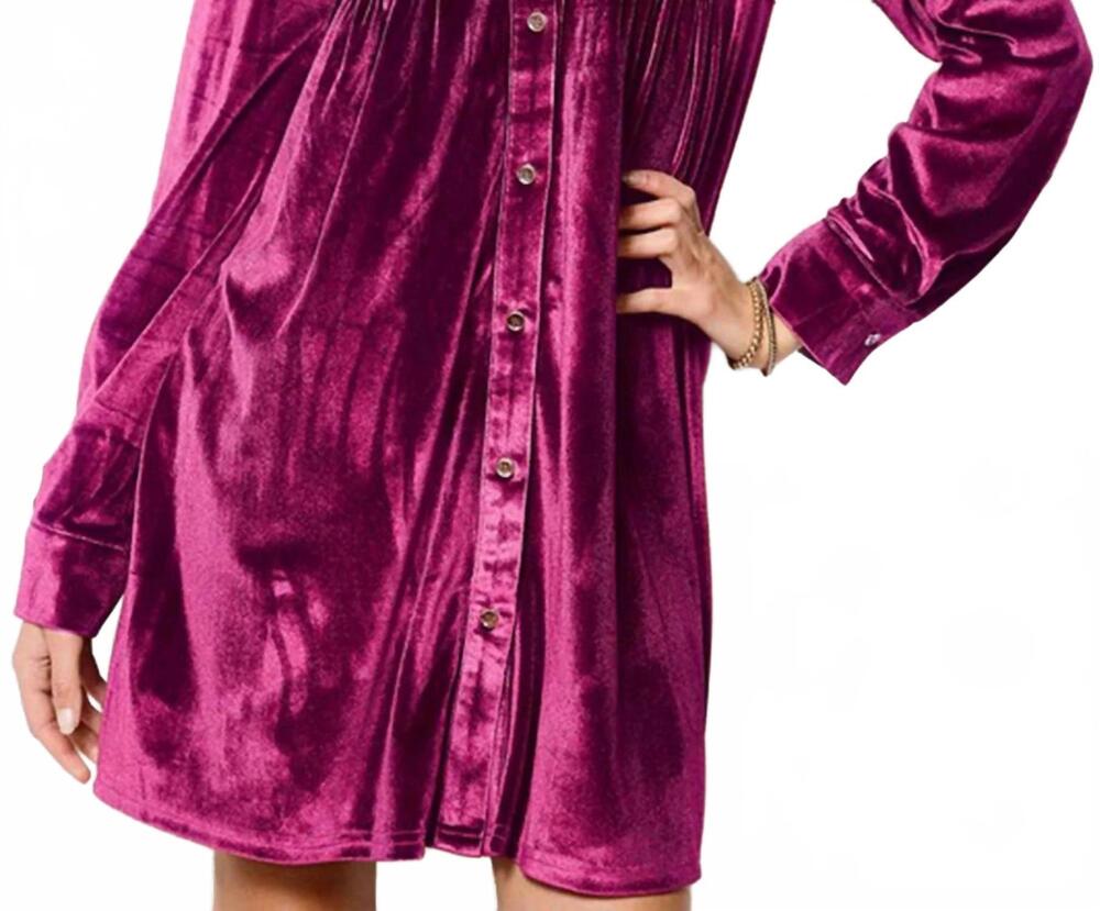 NEW LA MIEL velvet mini shirt dress in magenta
